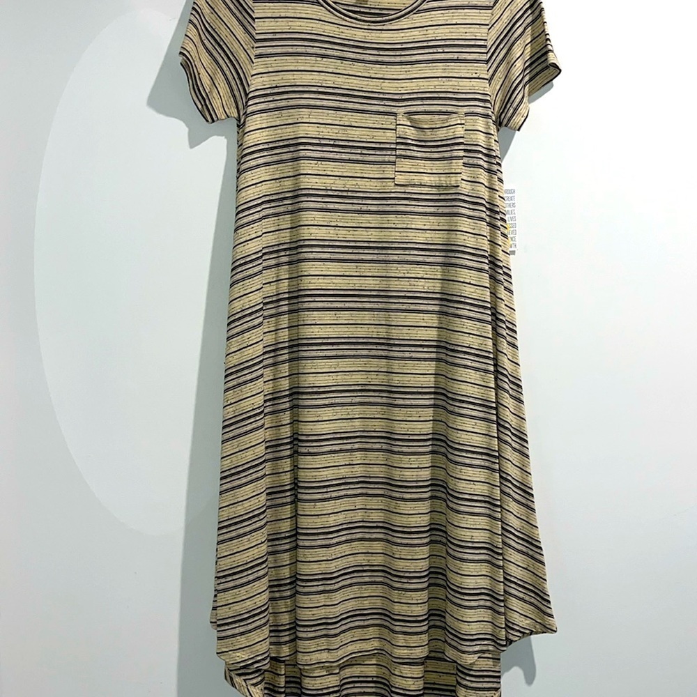 Lularoe Carly black light tan striped dress. Size XXS. NWT.